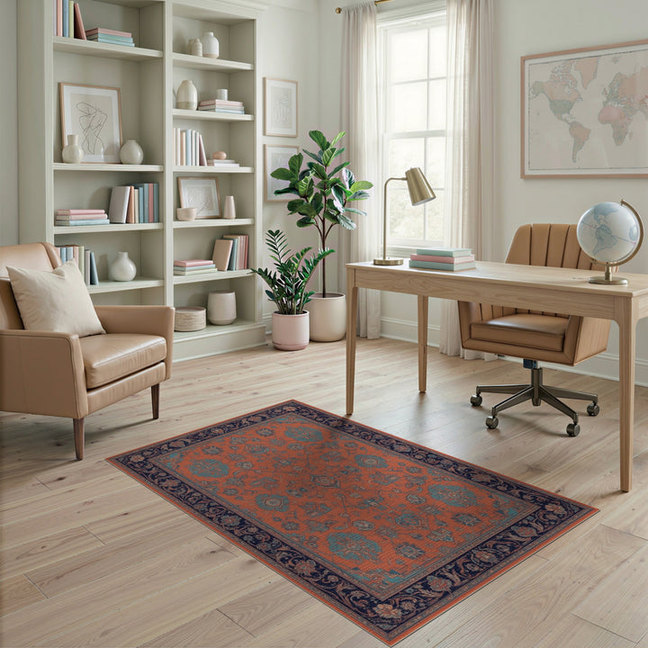Blue and Teal Orange Teal Traditional Persian Area Rug