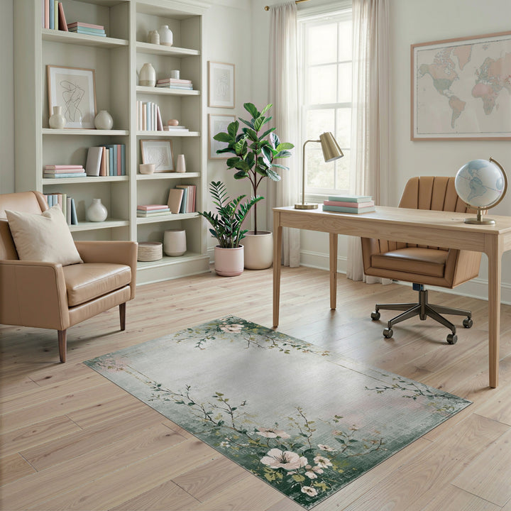 Sage Green Floral Vintage Area Rug