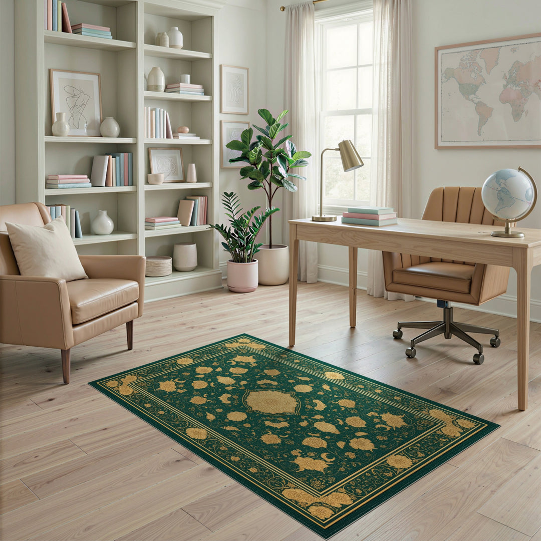 Green Gold Floral Persian Traditional Persian Area Rug