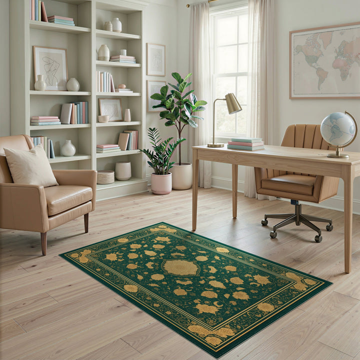 Green Gold Floral Persian Traditional Persian Area Rug