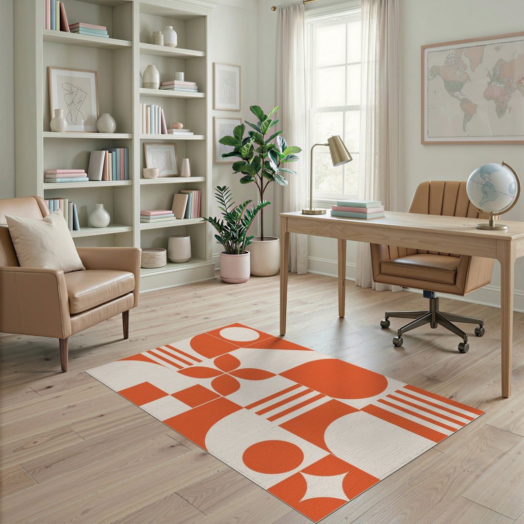 Bold Orange Geometric Area Rug