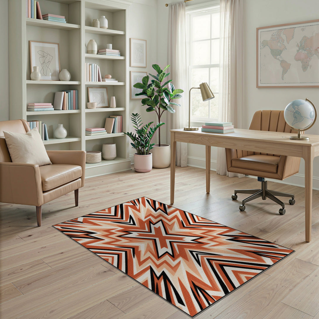 Orange Geometric Chevron Star Area Rug