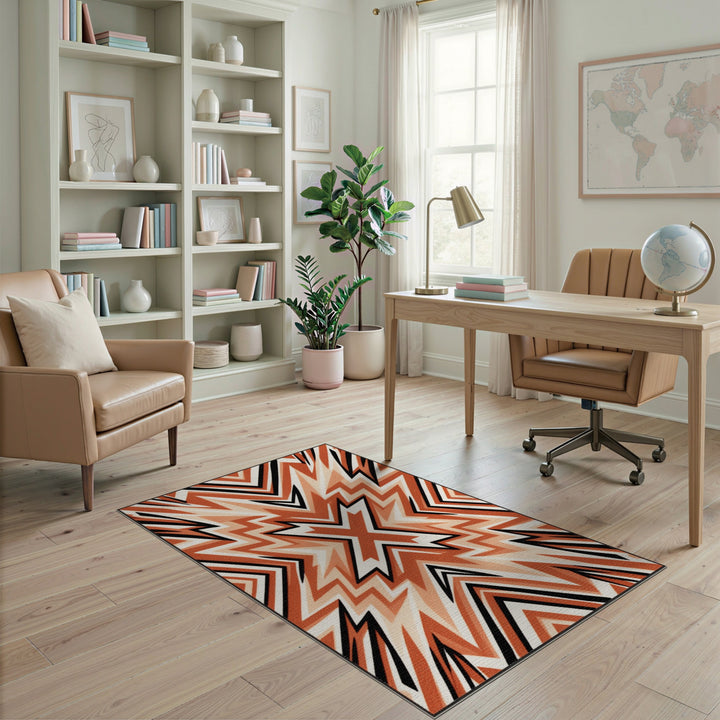Orange Geometric Chevron Star Area Rug