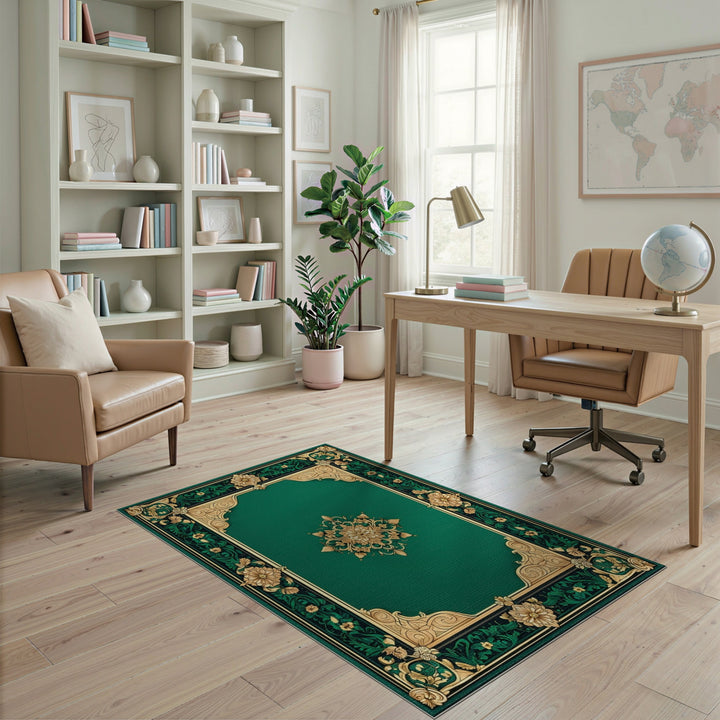 Emerald Green Floral Vintage Area Rug