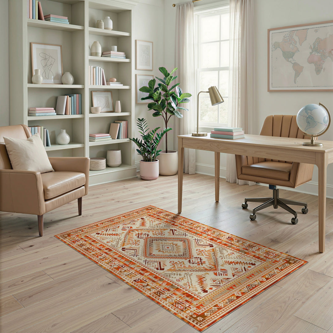 Orange Southwestern Geometric Area Rug