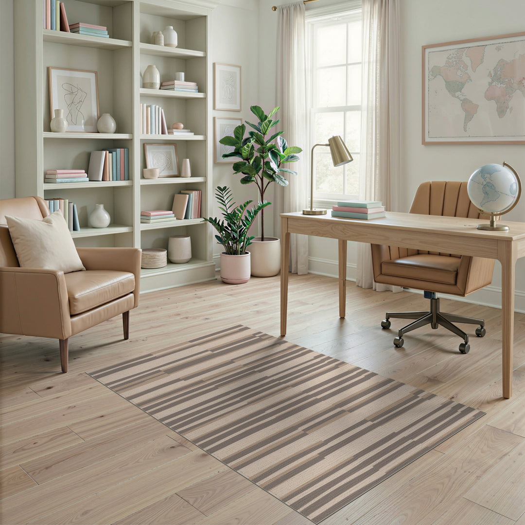 Brown Tan Striped Washable Area Rug