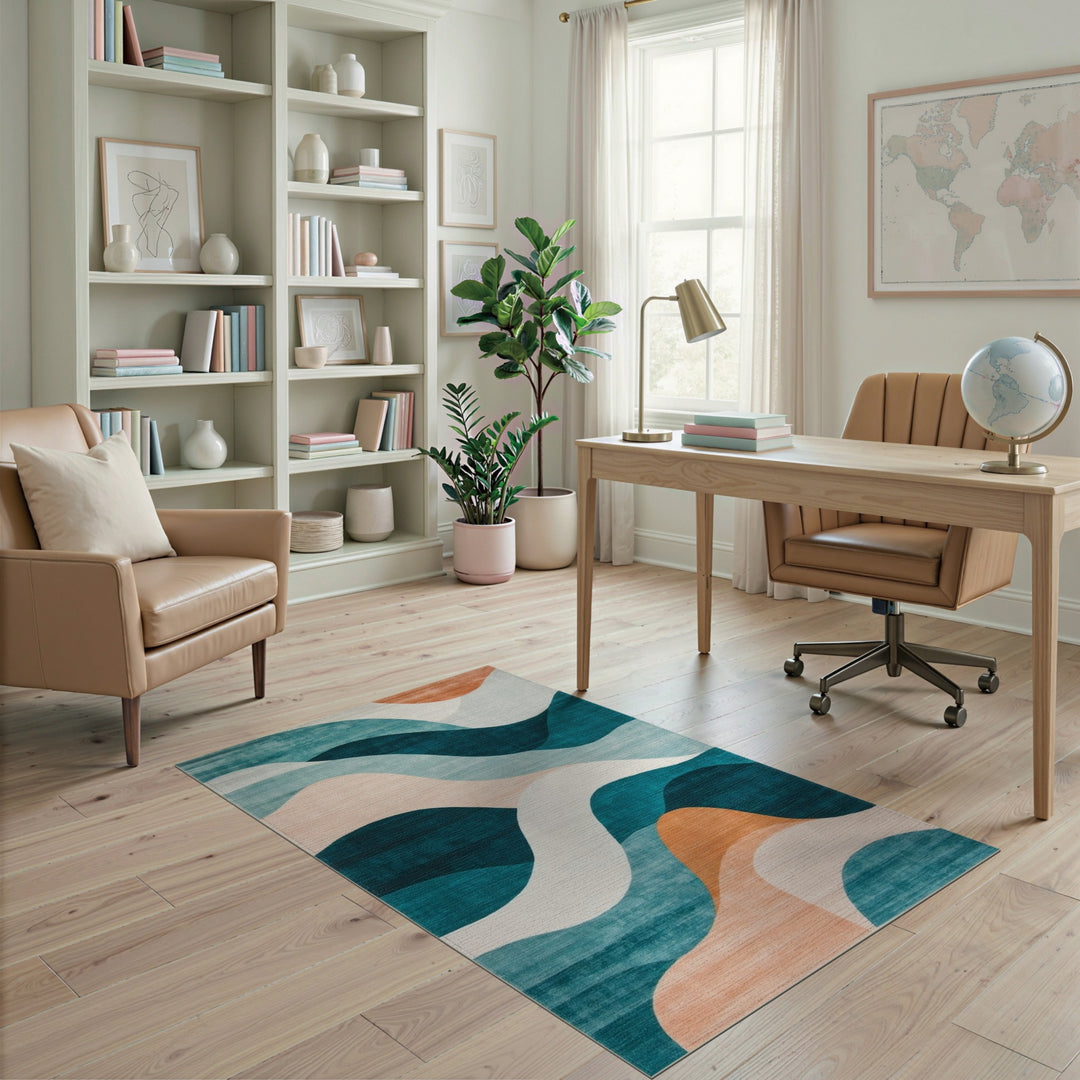 Abstract Area Wave Teal Abstract Wave Area Rug