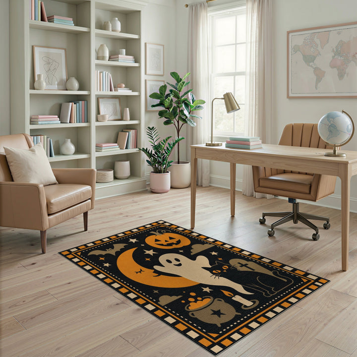 Whimsical Halloween Ghost Cat Area Rug