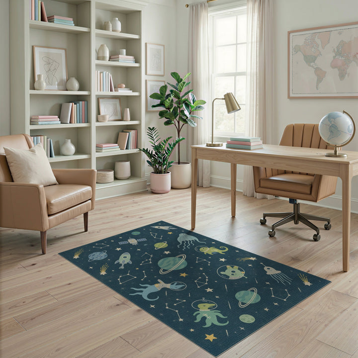 Kids Cartoon Space Animals Area Rug