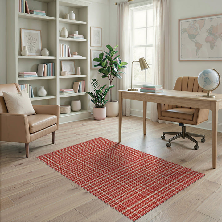 Checkered Red Checkered Washable Area Rug