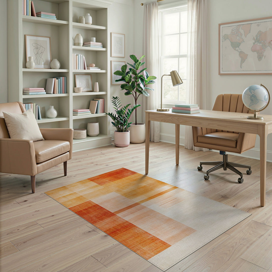 Warm Orange Geometric Area Rug