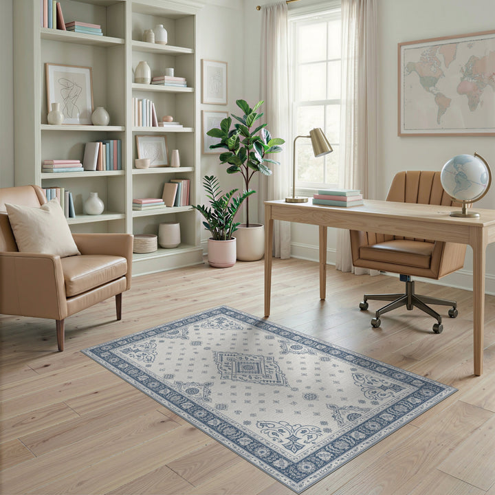 Blue Persian Medallion Washable Area Rug