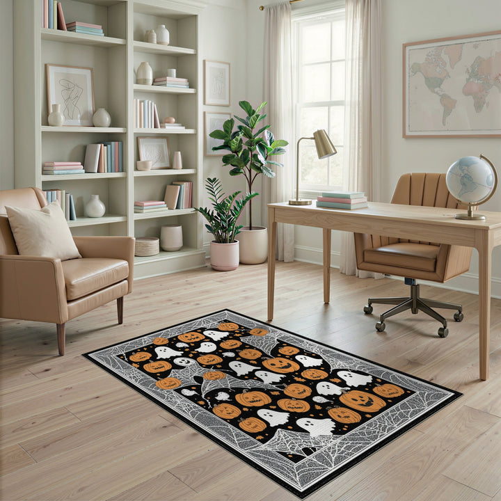 Multi-color and Patterns Spooky Halloween Pumpkin Ghost Area Rug