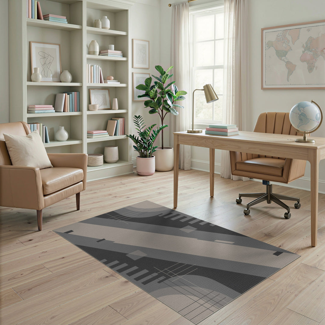 Grey Geometric Abstract Area Rug