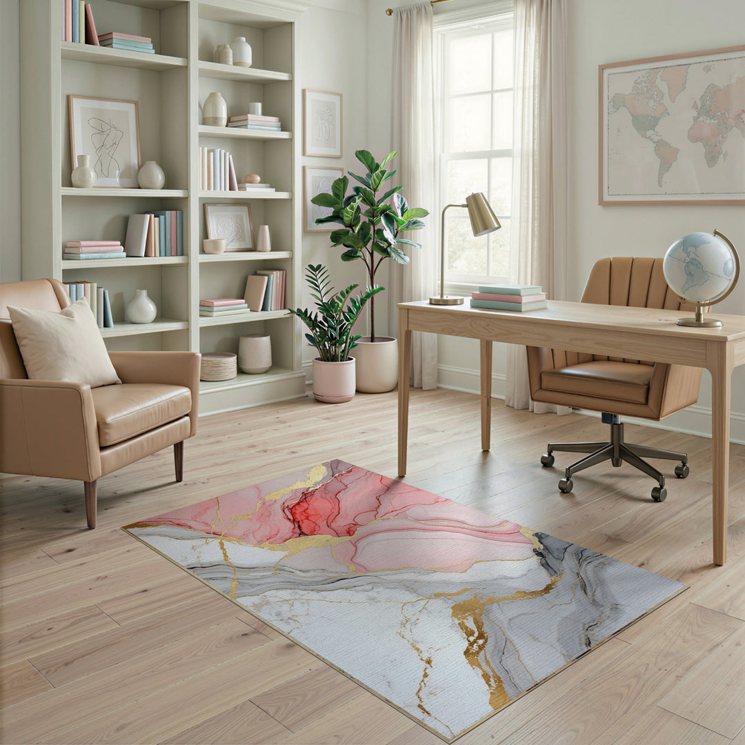 Gold Pink Gold Marble Abstract Area Rug