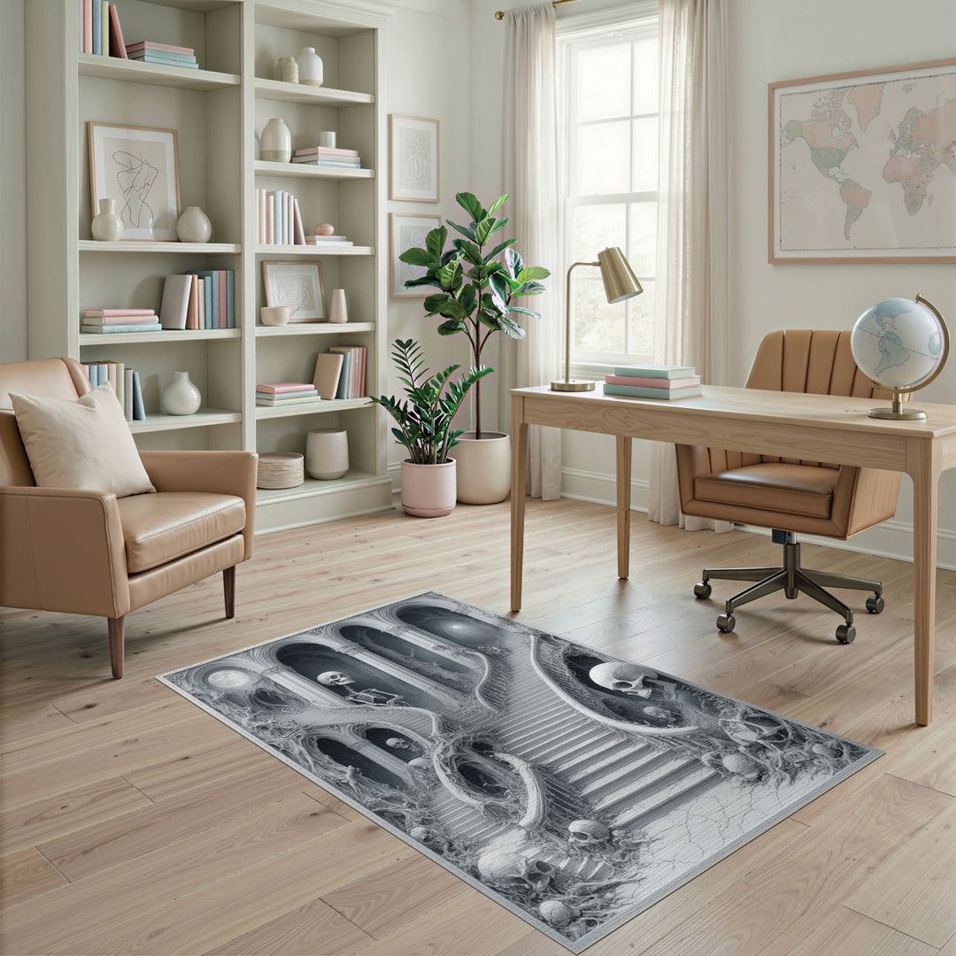 Gothic Skull Staircase Black White Area Rug