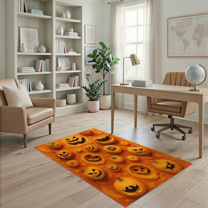 Orange Pumpkin Patch Jack-o'-Lantern Area Rug