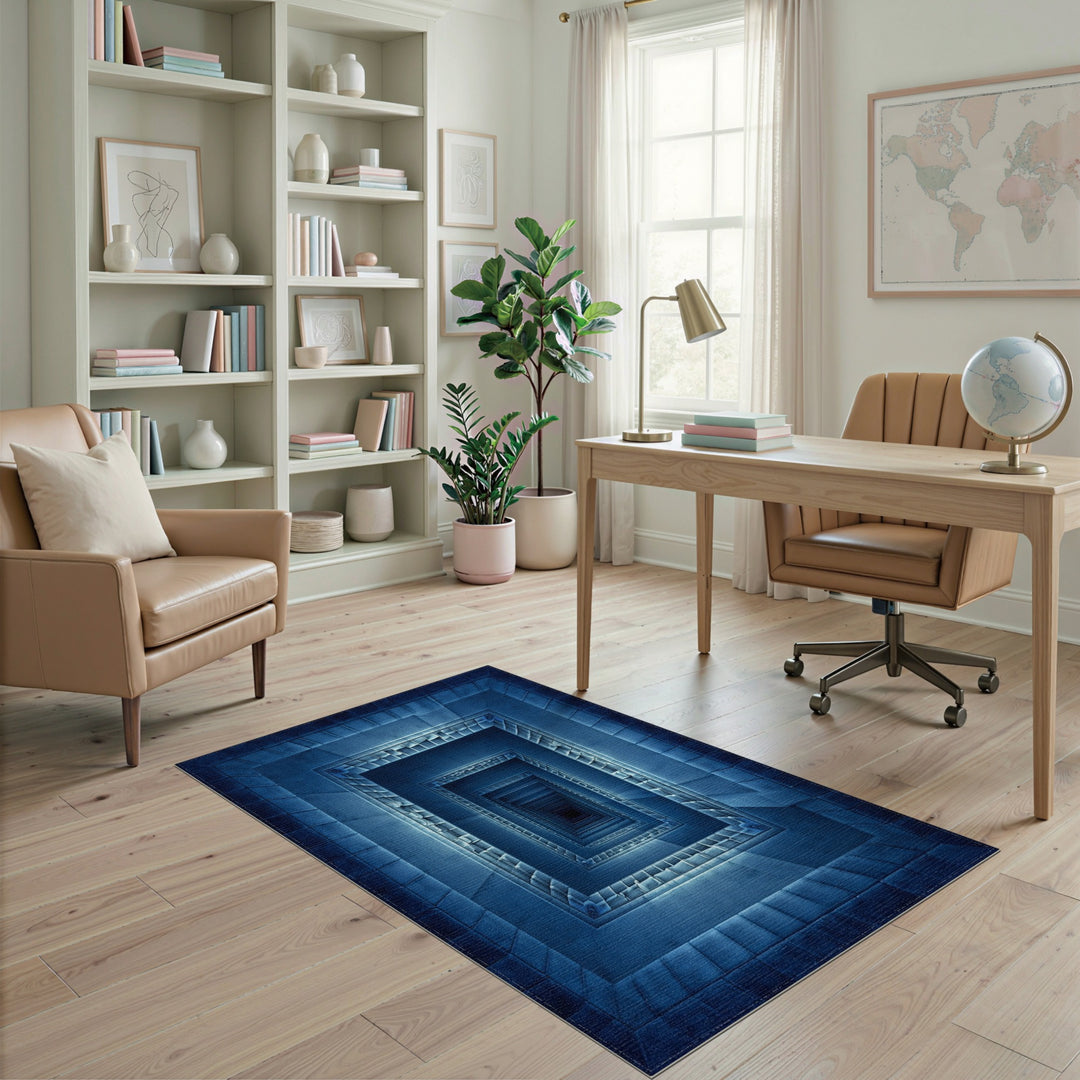 Blue Infinite Geometric Tunnel Area Rug