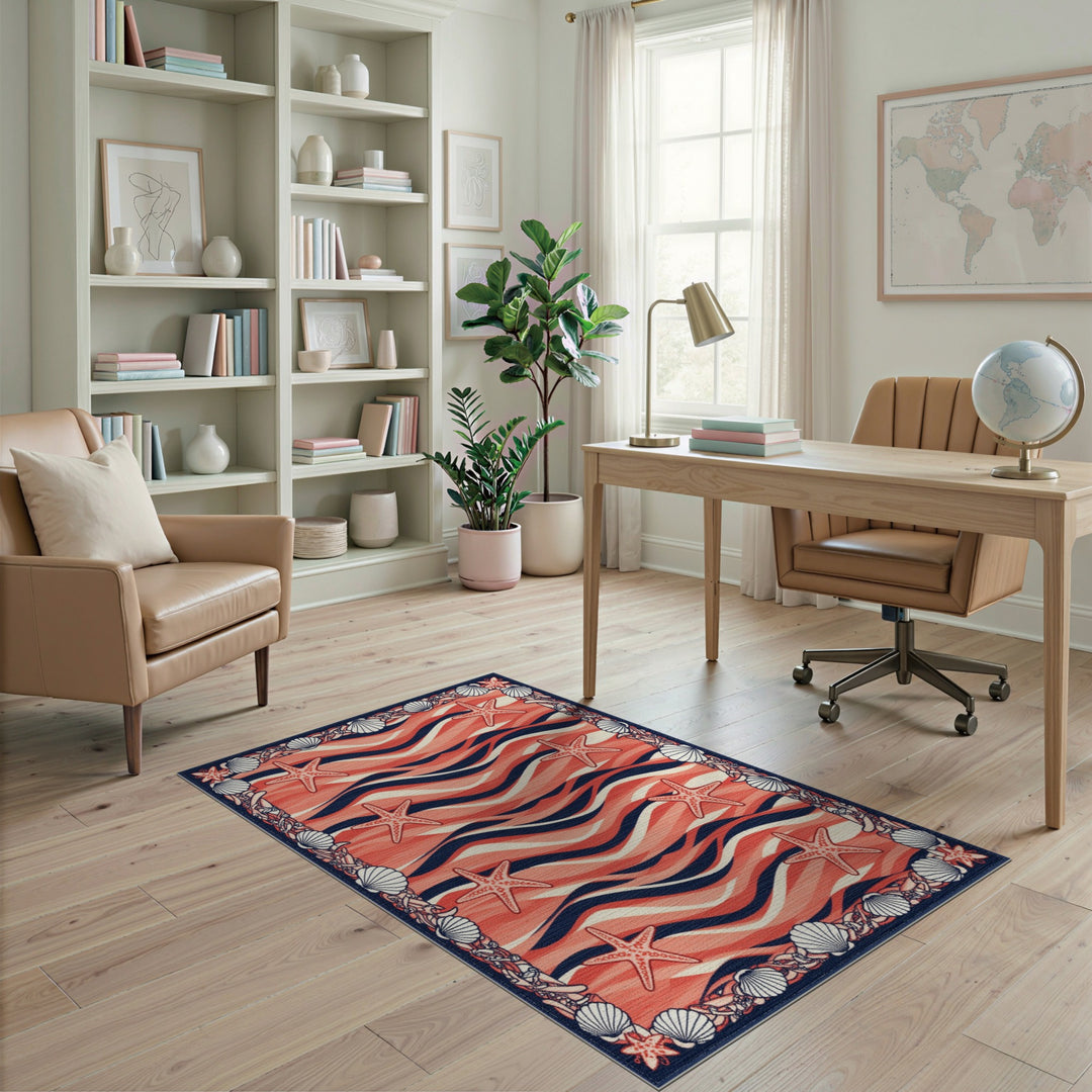 Coral Wave Starfish Coastal Area Rug