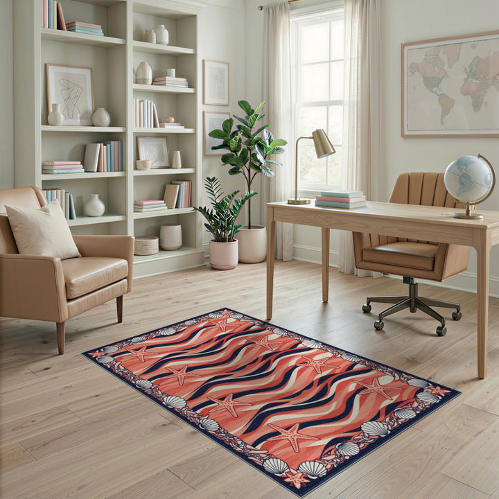 Coral Wave Starfish Coastal Area Rug