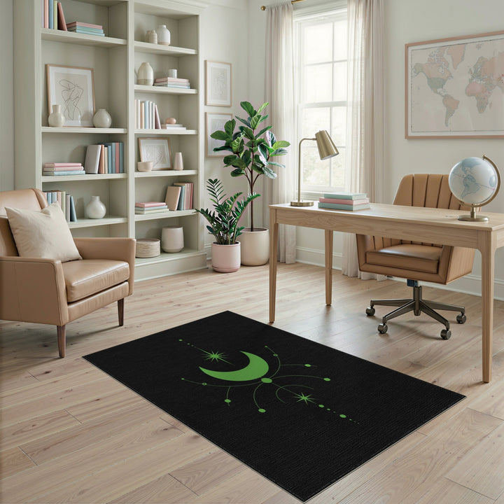 Green Crescent Moon Geometric Area Rug