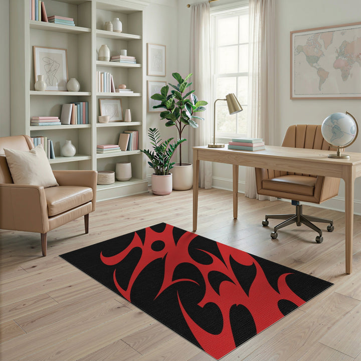 Red Flame Abstract Area Rug