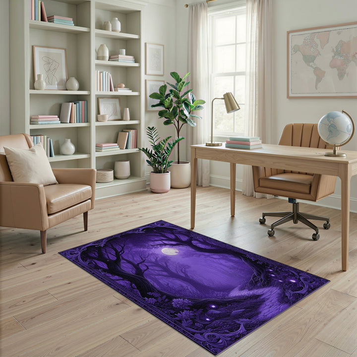 Enchanted Purple Forest Moonlit Path Area Rug