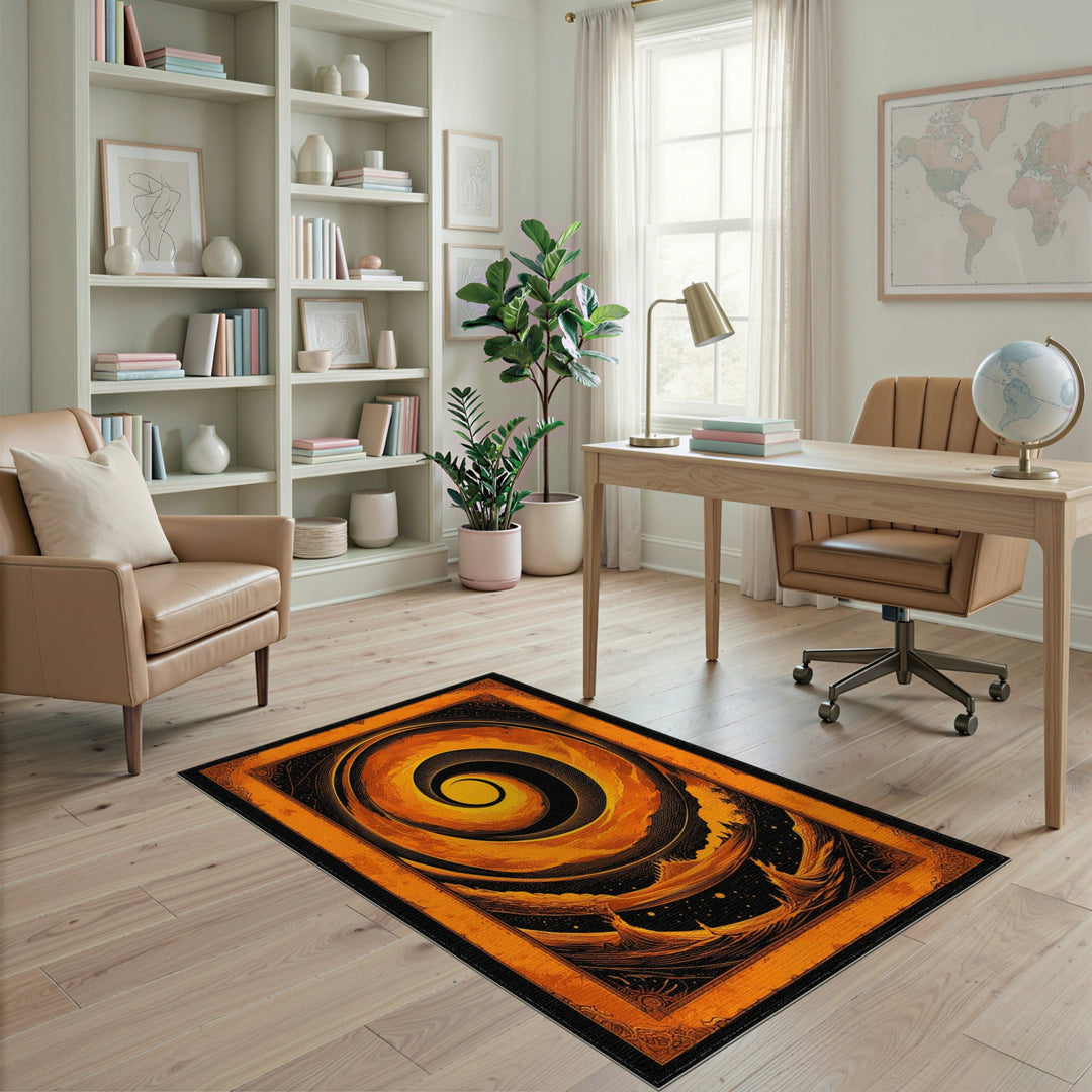Abstract Area Orange Vortex Swirl Area Rug