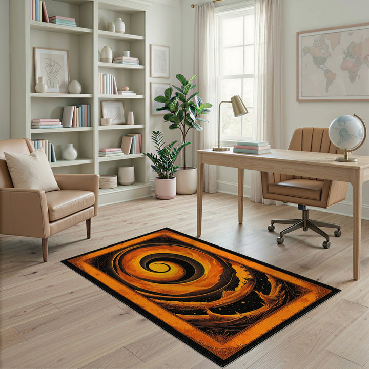 Abstract Area Orange Vortex Swirl Area Rug