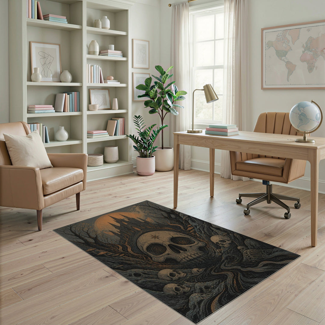 Gothic Skull Moon Area Rug