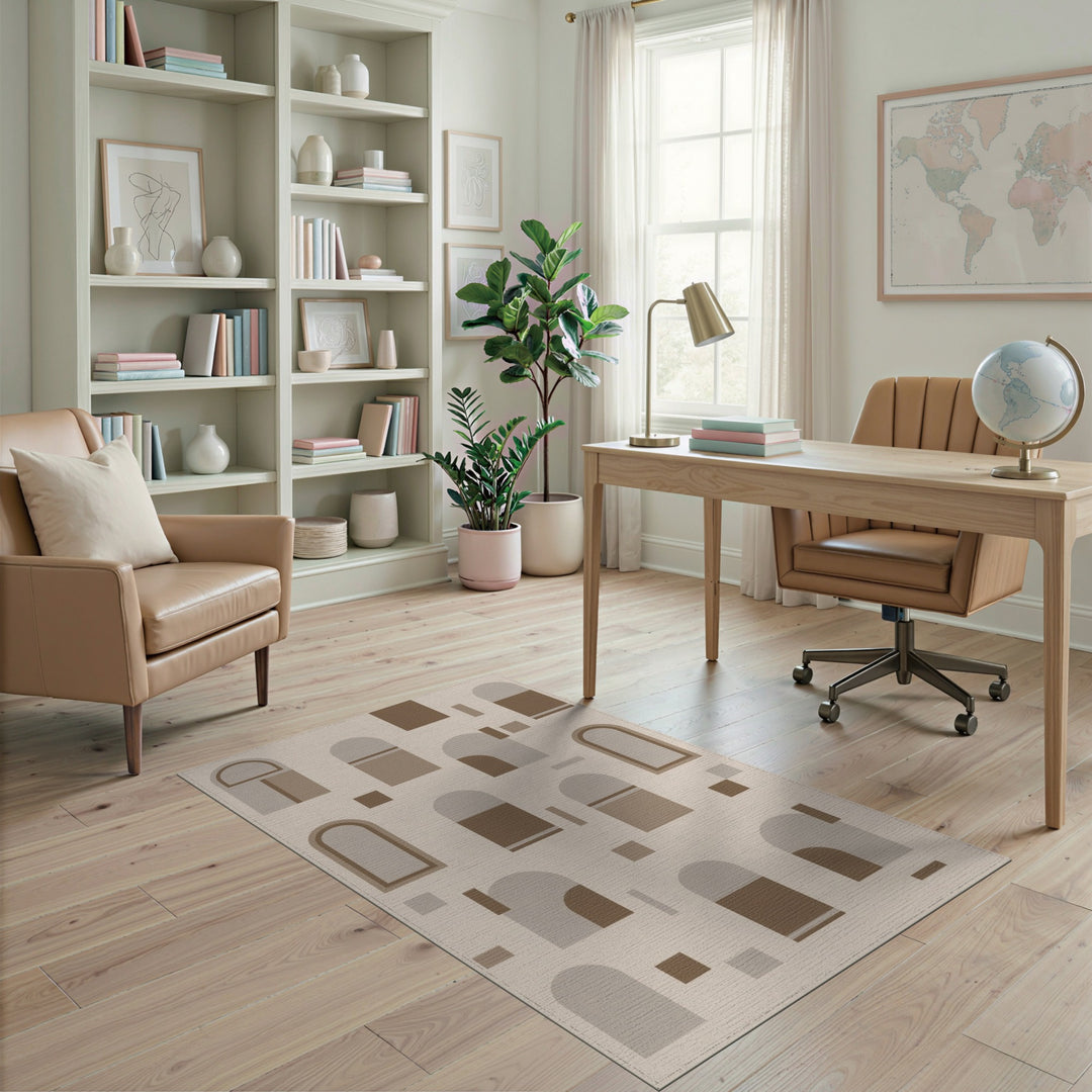 Beige and Neutral Beige Arch Geometric Area Rug