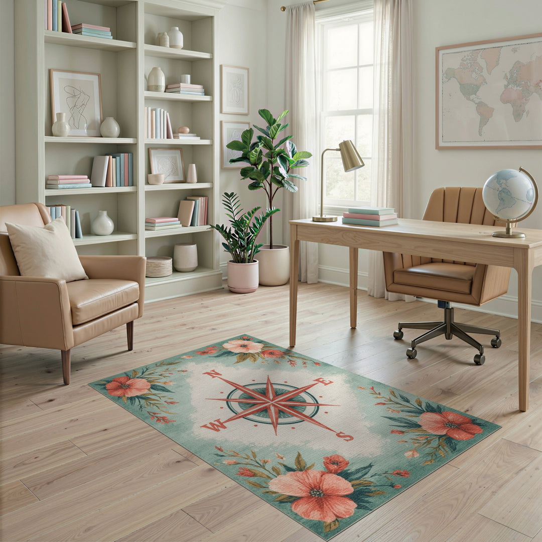 Vintage Floral Compass Area Rug