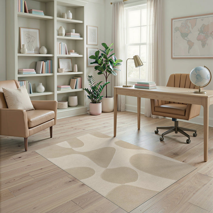 Beige and Neutral Organic Beige Organic Abstract Area Rug