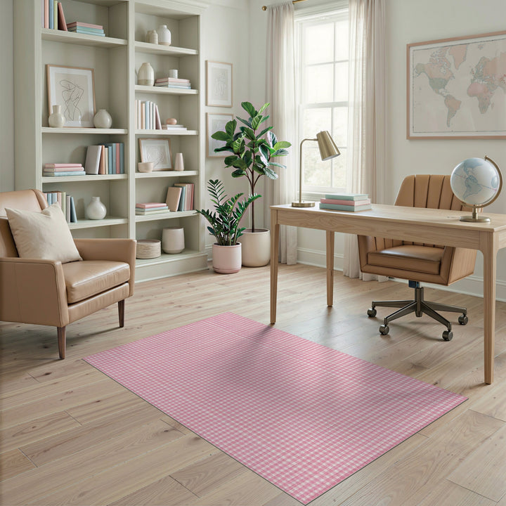 Pink Rustic Farmhouse Pink Gingham Check Area Rug