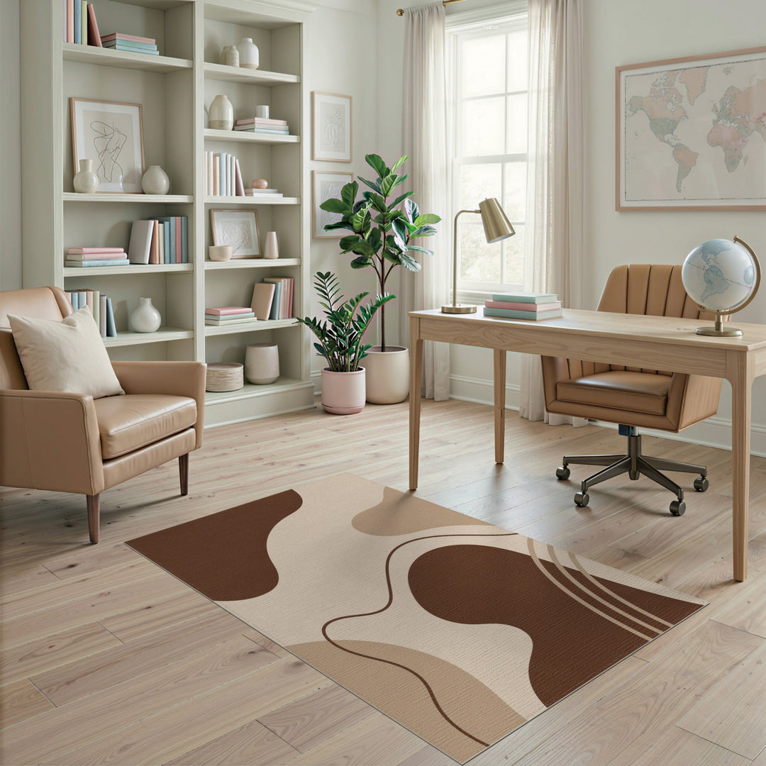 Abstract Area Brown and Tan Brown Abstract Wave Area Rug