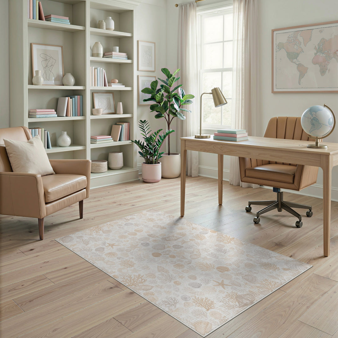 Beige Coastal Seashell Area Rug