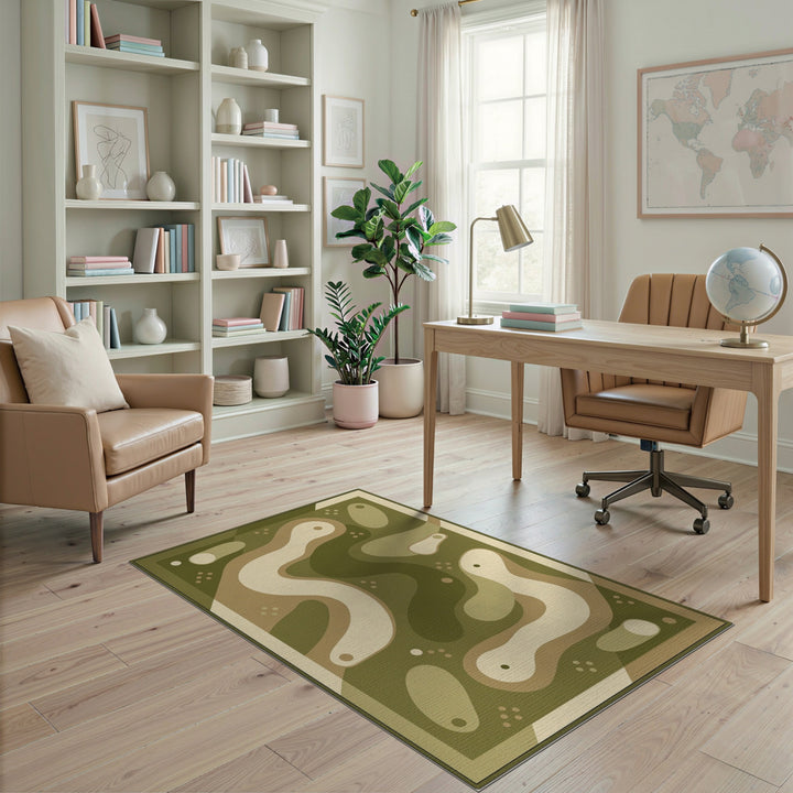 Green Organic Wave Washable Area Rug