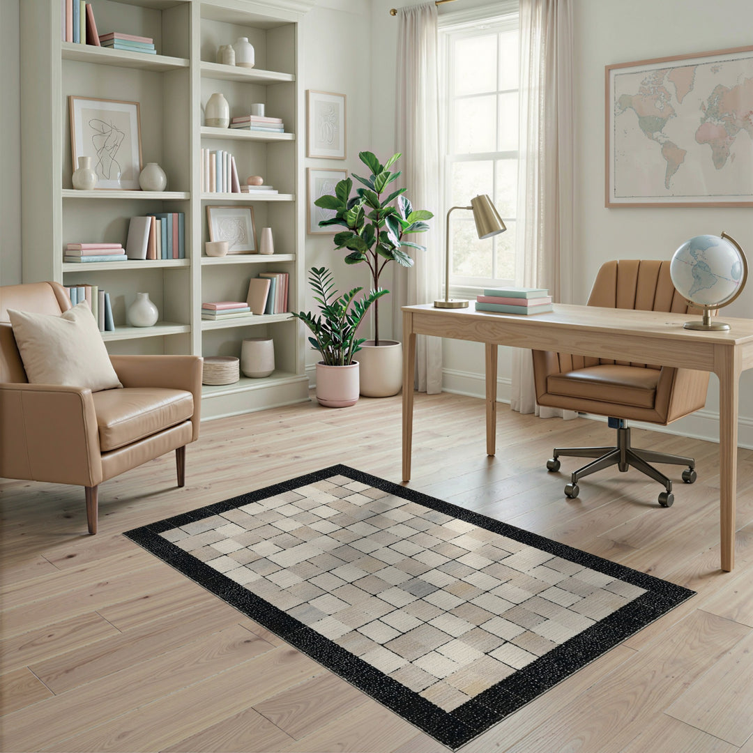 Geometric Modern Beige Neutral Geometric Grid Area Rug