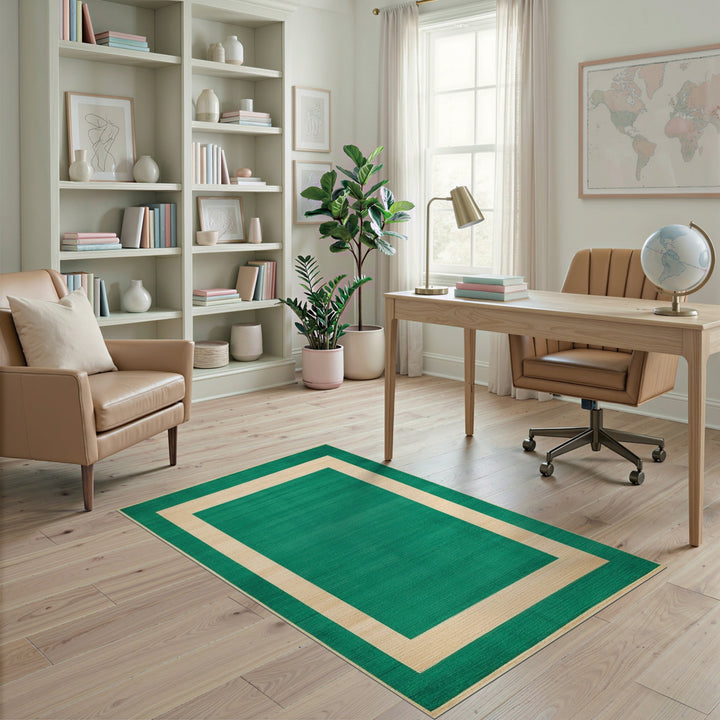 Green Geometric Modern Green Geometric Border Area Rug