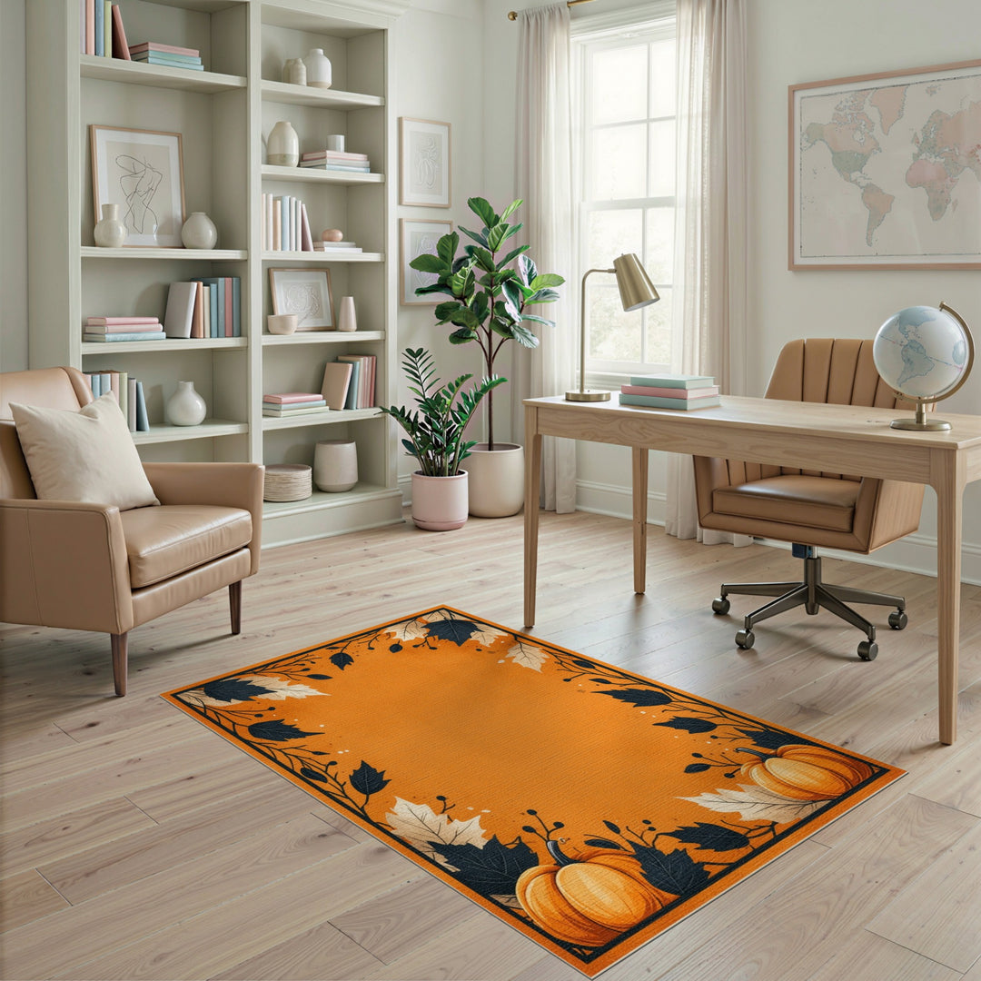 Autumn Pumpkin Orange Washable Rug