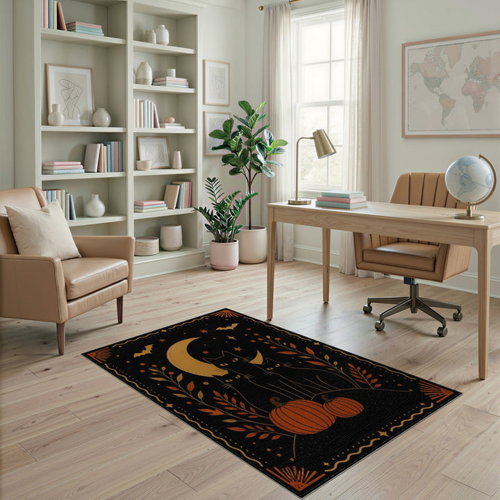 Black Cats Pumpkin Halloween Washable Area Rug