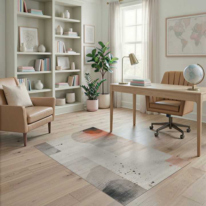 Abstract Beige Area Rug with Orange Accents