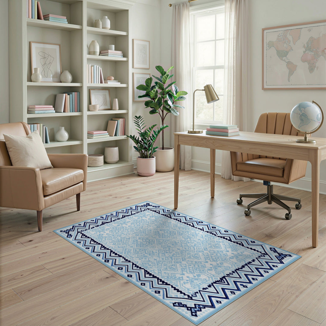 Geometric Modern Blue Geometric Chevron Area Rug