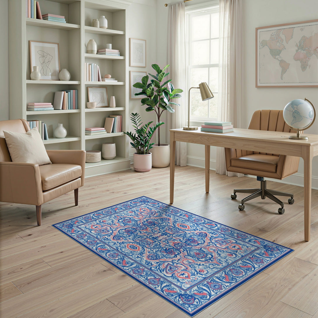 Blue Coral Traditional Persian Area Rug