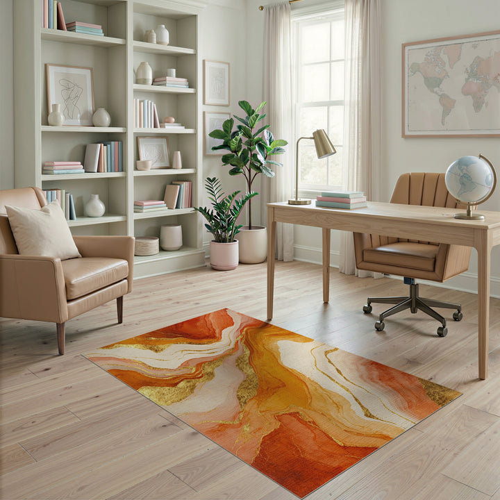 Orange Gold Abstract Marble Area Rug