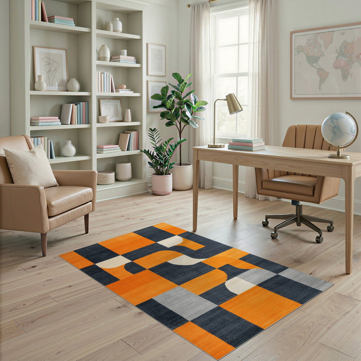 Multi-color and Patterns Bold Orange Geometric Area Rug
