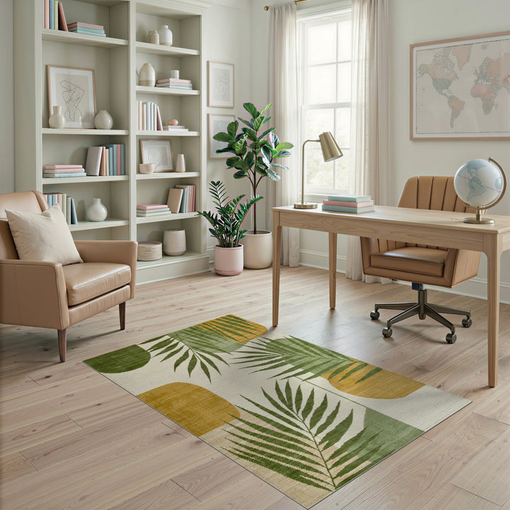 Green Palm Leaf Abstract Area Rug