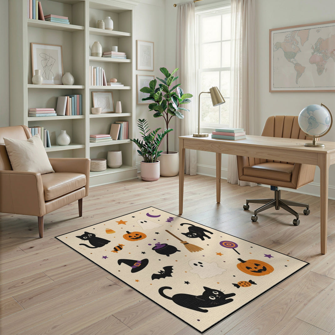 Halloween Black Cats Pumpkins Area Rug