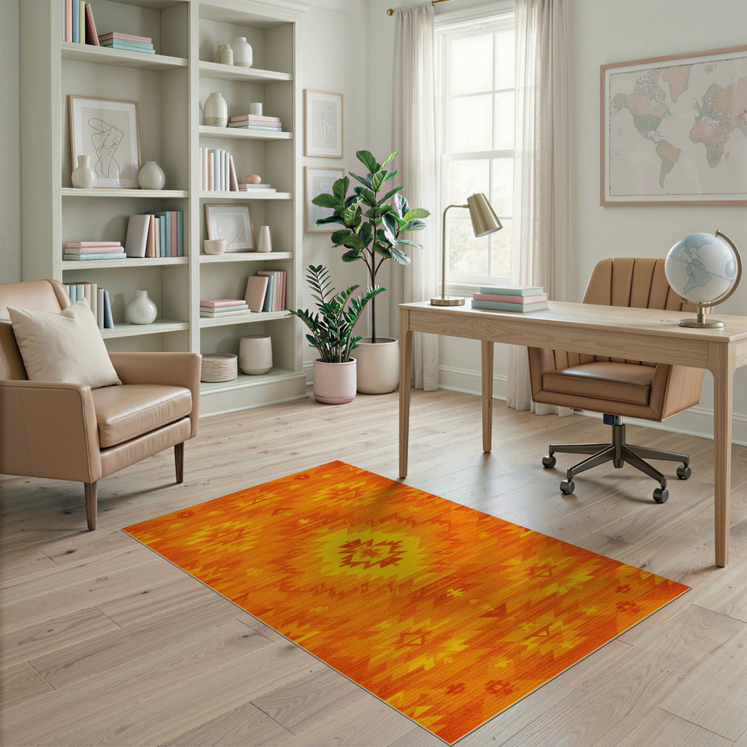 Orange Vivid Orange Southwestern Area Rug