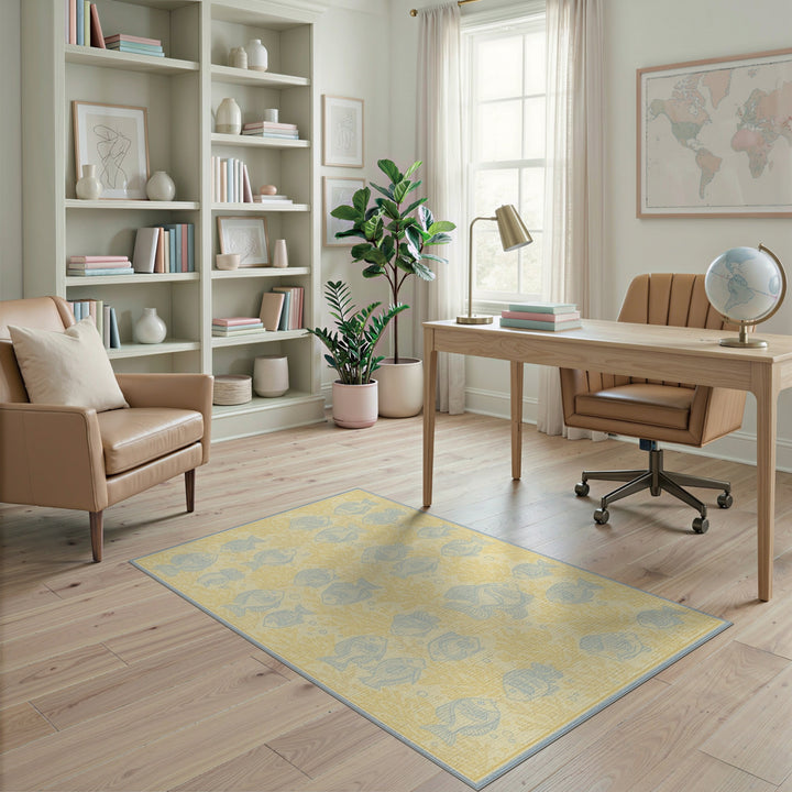 Coastal Beach Blue Fish Coastal Area Rug